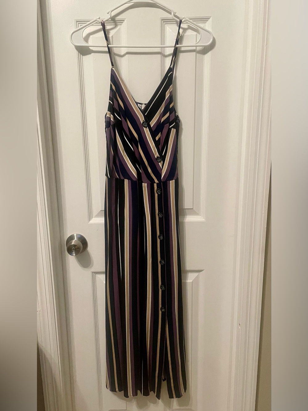 Hollister Black, Purple & Cream Striped V-Neck Maxi Dress